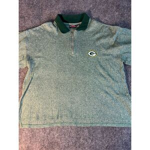 NFL Green Bay Packers Active Polo Shirt Football Mens 2XL Green Slit Quarter Zip